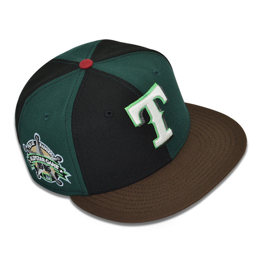 Texas Rangers "TANIJIRO KAMADO" Pinwheel Exclusive New Era 59Fifty Fitted Hat - Black/Dark Green/Walnut
