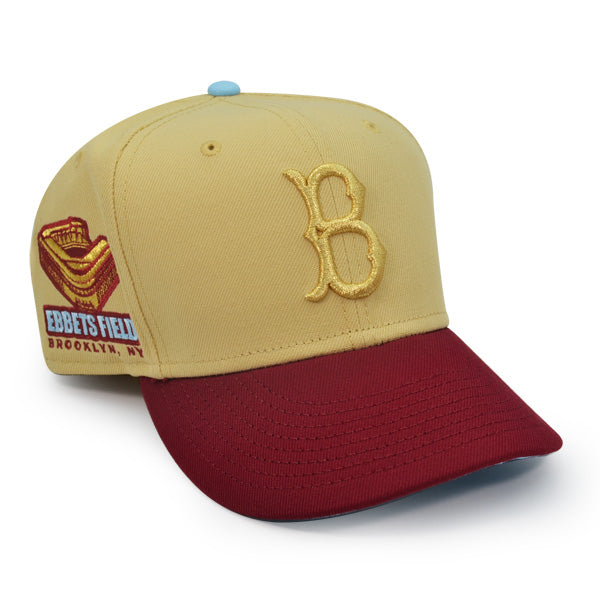 Brooklyn Dodgers EBBETS FIELD Exclusive New Era 59Fifty Fitted Hat - Vegas Gold/Cardinal