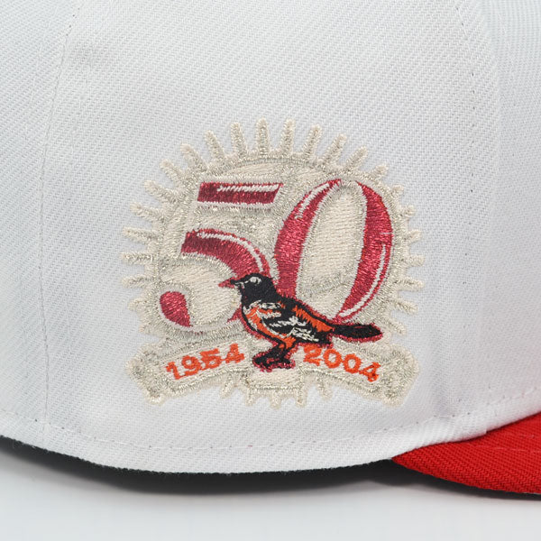 Baltimore Orioles 50th ANNIVERSARY Exclusive New Era 59Fifty Fitted Hat - White/Scarlet