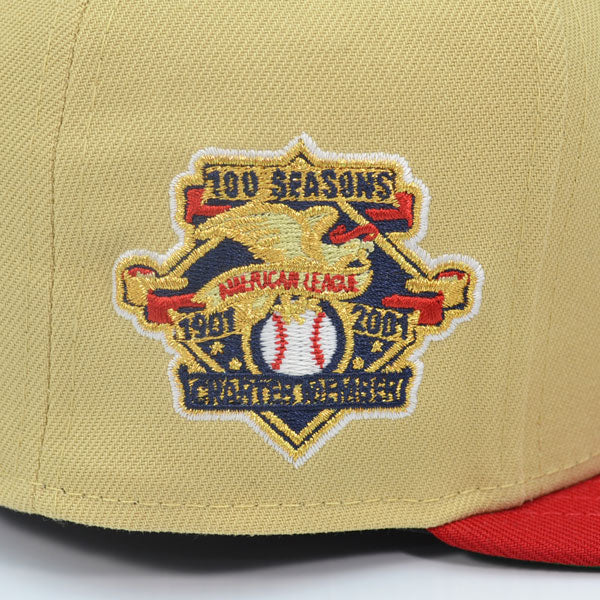 Cleveland Indians 100 SEASON Exclusive New Era 59Fifty Fitted Hat - Vegas Gold/Red
