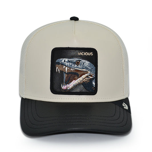 VICIOUS SNAKE FAUX LEATHER Goorin Bros Mesh Trucker Snapback Hat - Chrome/Black