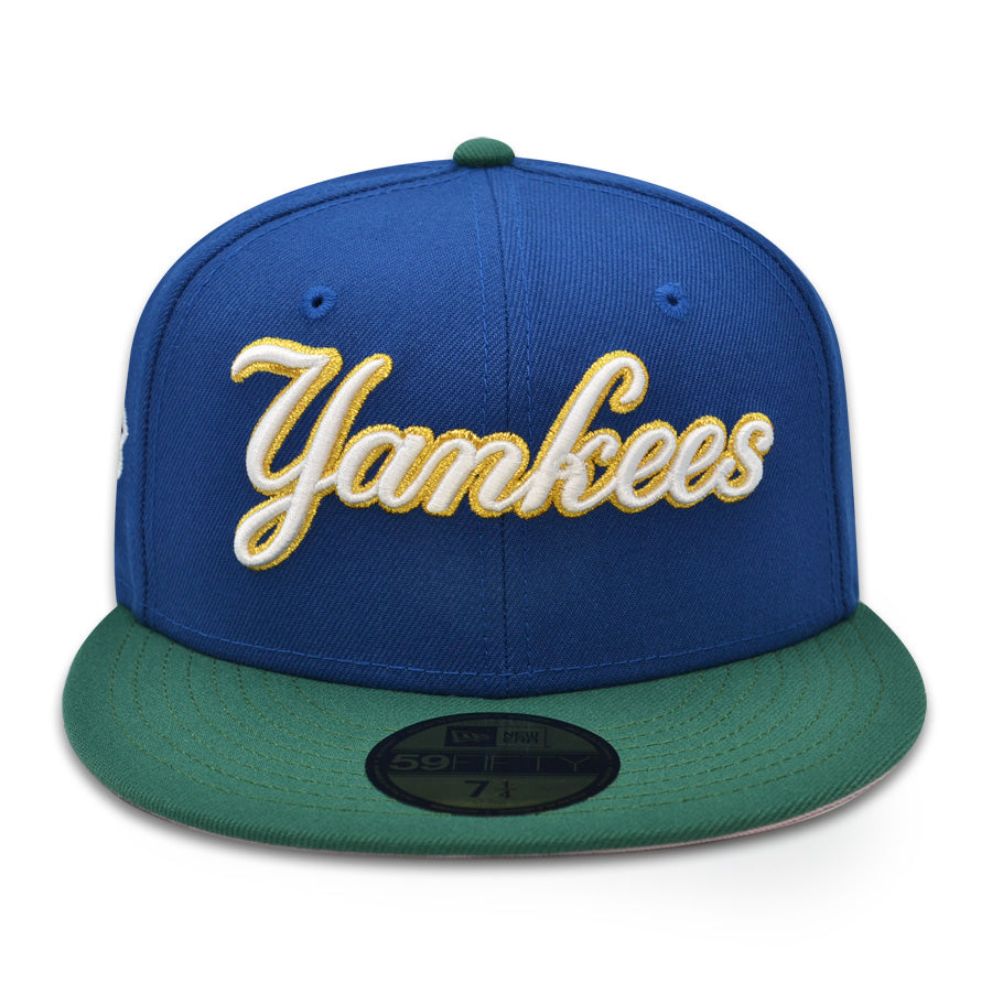 New York Yankees Script 1999 WORLD SERIES Exclusive New Era 59Fifty Fitted Hat - Songbird Blue/Emerald