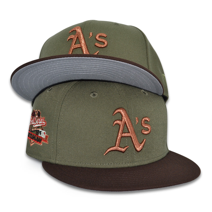Oakland Athletics "STAY ROOTED" Exclusive New Era 59Fifty Fitted Hat - New Olive/Burntwood