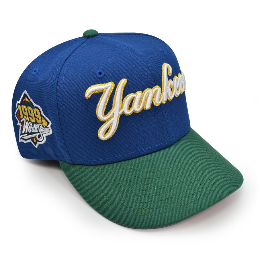 New York Yankees Script 1999 WORLD SERIES Exclusive New Era 59Fifty Fitted Hat - Songbird Blue/Emerald