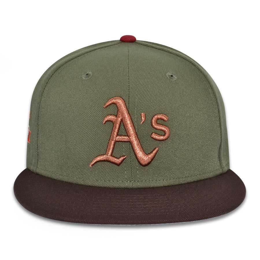 Oakland Athletics "STAY ROOTED" Exclusive New Era 59Fifty Fitted Hat - New Olive/Burntwood