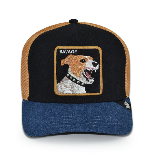 SAVAGE DAWG DENIM Goorin Bros Mesh Trucker Snapback Hat - Black Denim/Navy Denim