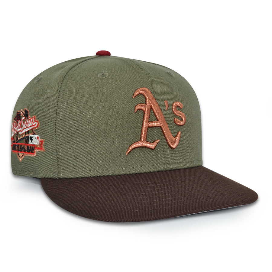 Oakland Athletics "STAY ROOTED" Exclusive New Era 59Fifty Fitted Hat - New Olive/Burntwood