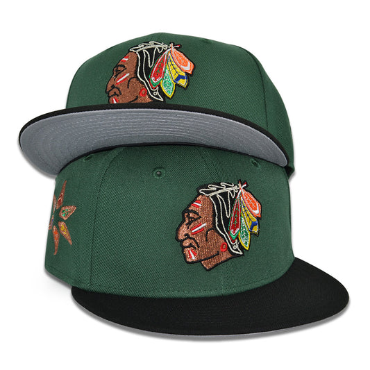 Chicago Blackhawks "SAUK WARRIOR" Exclusive New Era 59Fifty Fitted Hat - Mountain PIne/Black