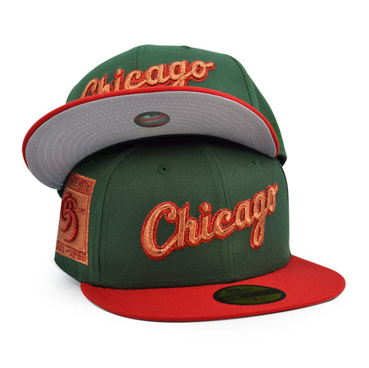 Chicago White Sox Script 95 YEARS Exclusive New Era 59Fifty Fitted Hat - Pine/Scarlet
