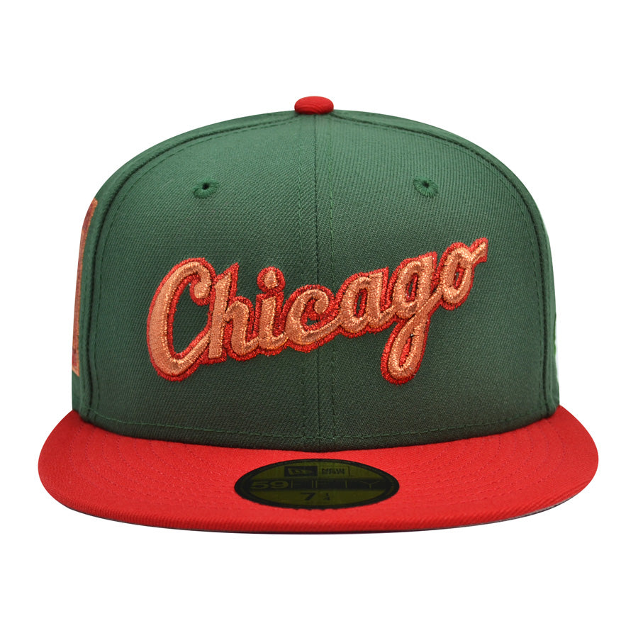 Chicago White Sox Script 95 YEARS Exclusive New Era 59Fifty Fitted Hat - Pine/Scarlet
