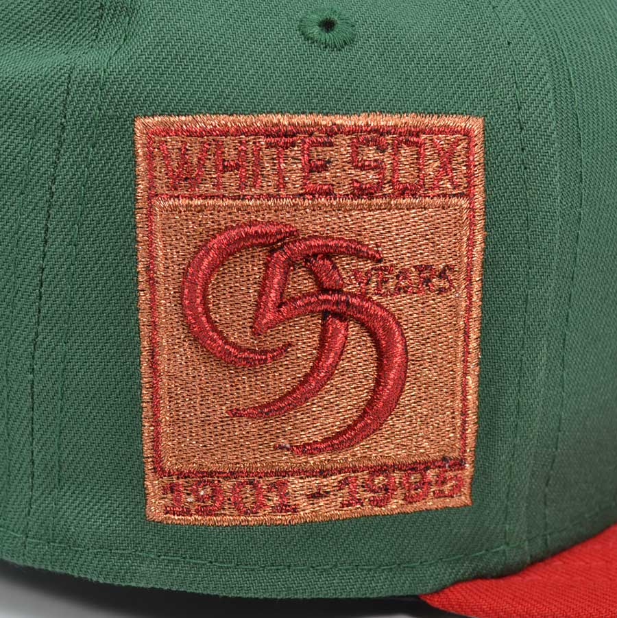 Chicago White Sox Script 95 YEARS Exclusive New Era 59Fifty Fitted Hat - Pine/Scarlet