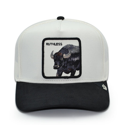 SUEDE RUTHLESS BULL Goorin Bros Mesh Trucker Snapback Hat - Dust/Black