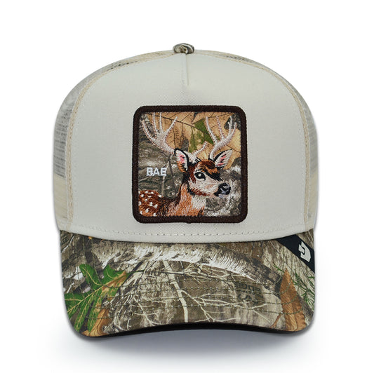 BAE DOE Real Tree Edge Goorin Bros Mesh Trucker Snapback Hat - Cream/Real Tree Camo