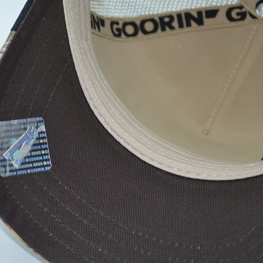 BLACK PANTHER Real Tree Edge Goorin Bros Mesh Trucker Snapback Hat - Cream/Real Tree Camo