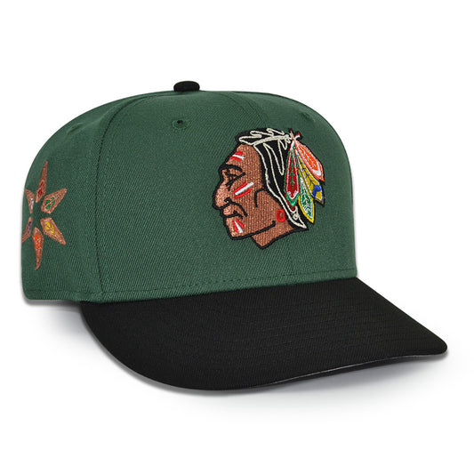 Chicago Blackhawks "SAUK WARRIOR" Exclusive New Era 59Fifty Fitted Hat - Mountain PIne/Black