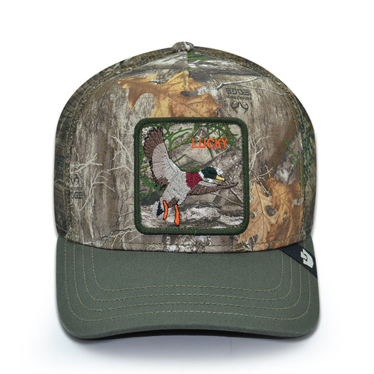 LUCKY DUCK Real Tree Edge Goorin Bros Mesh Trucker Snapback Hat - Real Tree Camo/Beige
