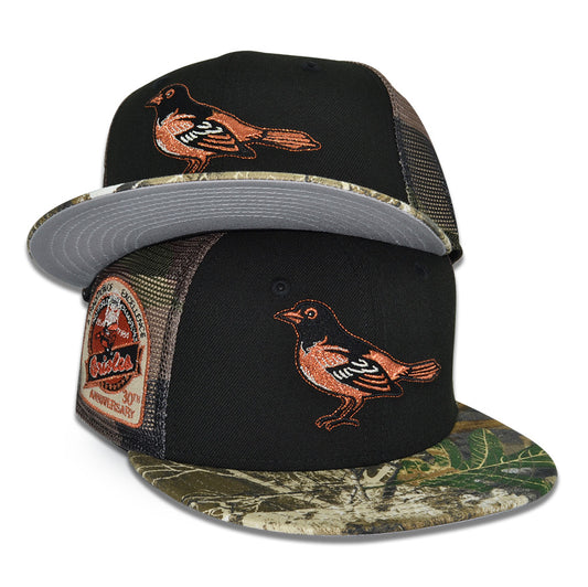 Baltimore Orioles "O'S ESCAPE" Exclusive New Era 59Fifty Fitted Hat - Black/Real Tree/Woodland Camo Mesh