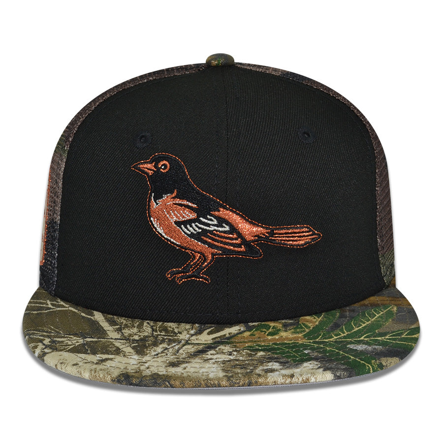 Baltimore Orioles "O'S ESCAPE" Exclusive New Era 59Fifty Fitted Hat - Black/Real Tree/Woodland Camo Mesh