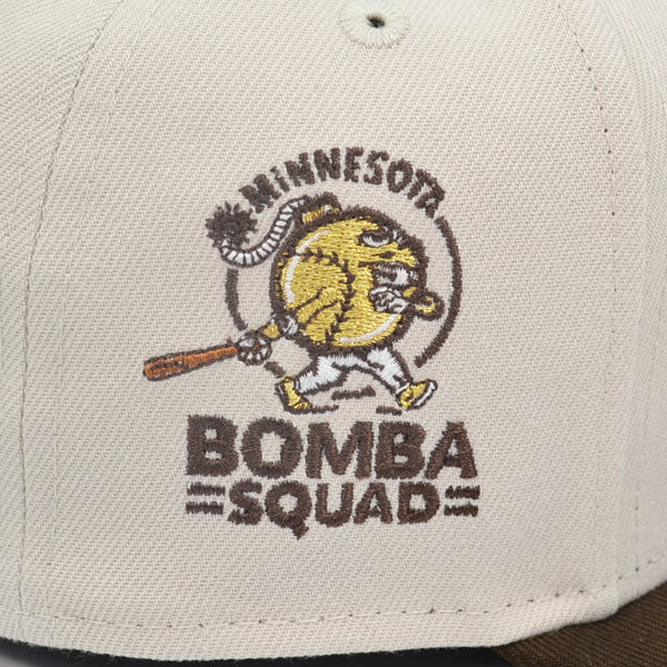 Minnesota Los Twins Script BOMBA SQUAD Exclusive New Era 59Fifty Fitted Hat - Stone/Walnut
