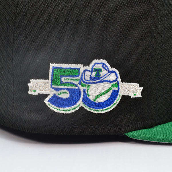 Texas Rangers 50th ANNIVERSARY Exclusive New Era 59Fifty Fitted Hat - Black/Bot Green