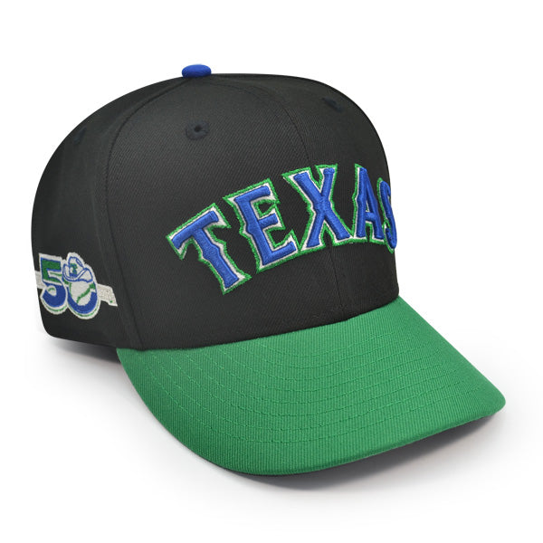 Texas Rangers 50th ANNIVERSARY Exclusive New Era 59Fifty Fitted Hat - Black/Bot Green