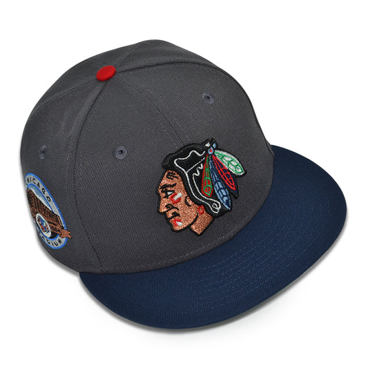 Chicago Blackhawks "CHI CHI HAWKS" Exclusive New Era 59Fifty Fitted Hat - Dark Graphite/Oceanside