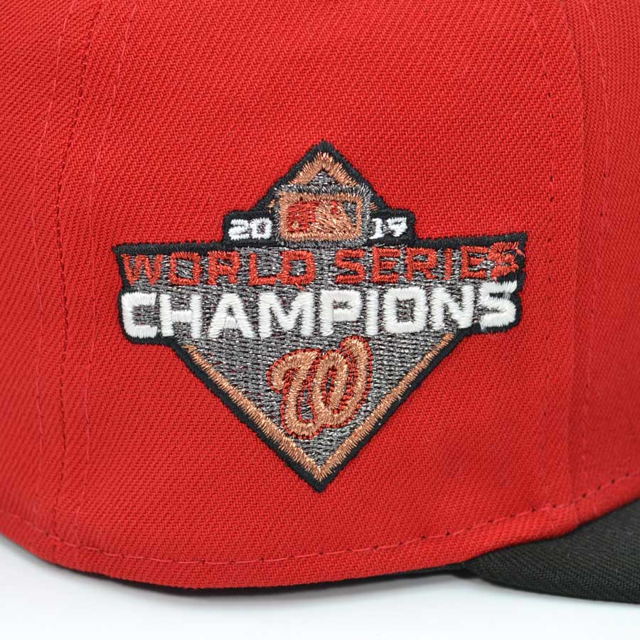 Washington Nationals Script 2019 WORLD SERIES CHAMPIONS Exclusive New Era 59Fifty Fitted Hat - Scarlet/Black