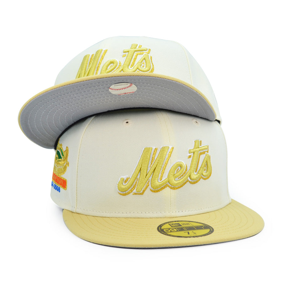 New York Mets SHEA STADIUM Exclusive New Era 59Fifty Fitted Hat - Chrome/Vegas Gold