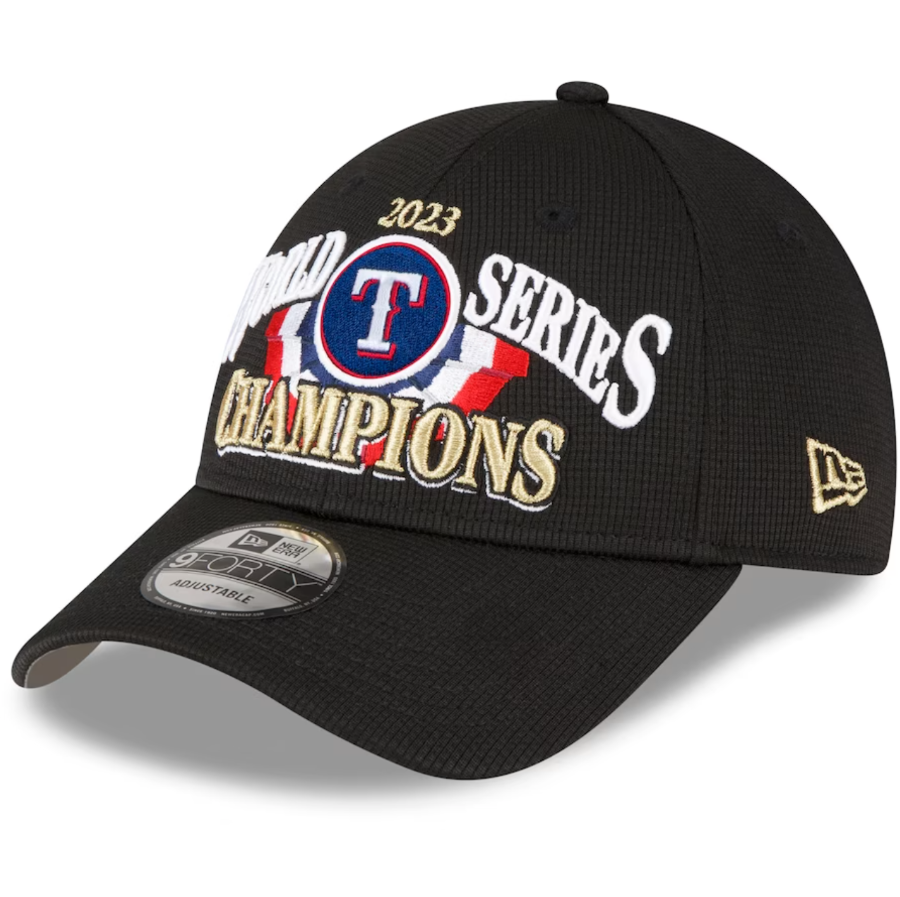Texas Rangers 2023 WORLD SERIES Locker Room 9FORTY Adjustable Snapback Hat - Black