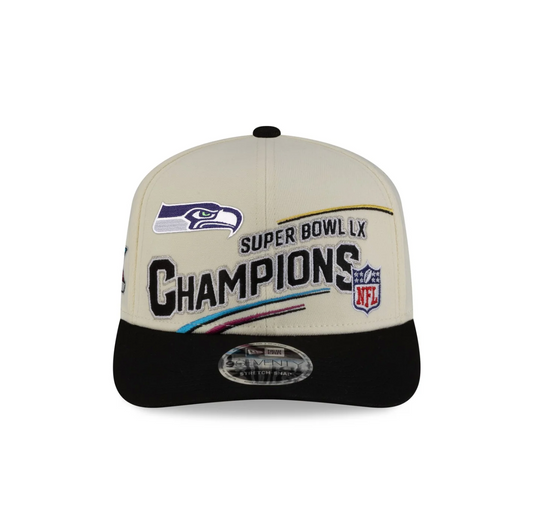 Seattle Seahawks Super Bowl LX Champions Locker Room 9SEVENTY Stretch Snapback Hat - Chrome/Black