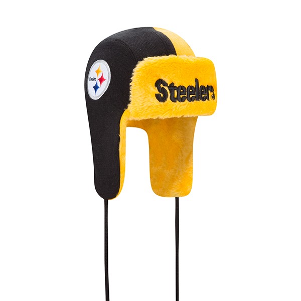 Pittsburgh Steelers New Era NFL Helmet Head Trapper Knit Hat - Black/ Yellow