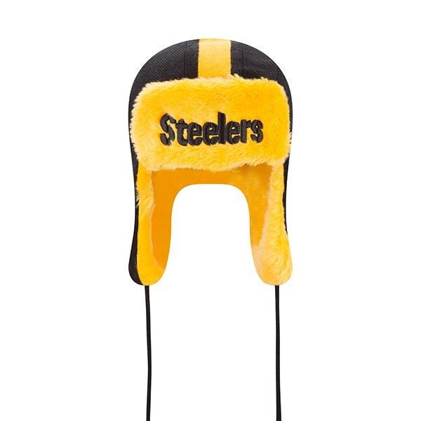 Pittsburgh Steelers New Era NFL Helmet Head Trapper Knit Hat - Black/ Yellow