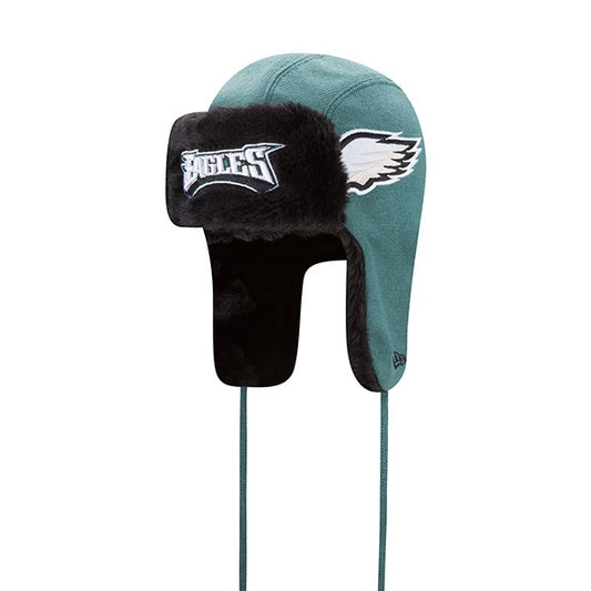 Philadelphia Eagles New Era NFL Helmet Head Trapper Knit Hat - Black/ Green