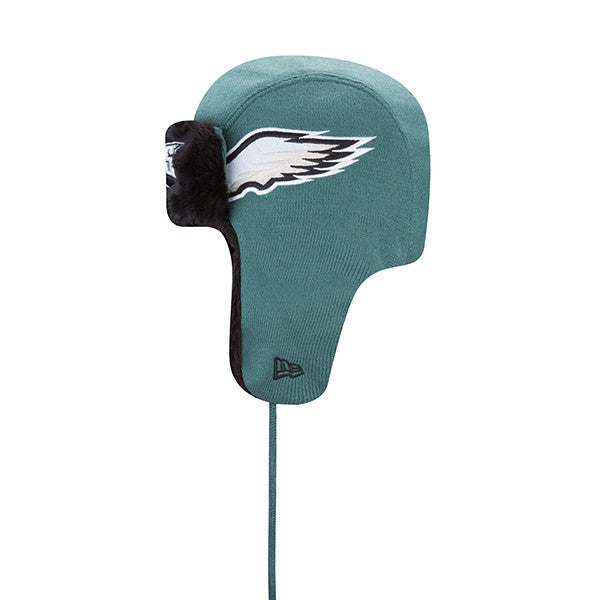 Philadelphia Eagles New Era NFL Helmet Head Trapper Knit Hat - Black/ Green