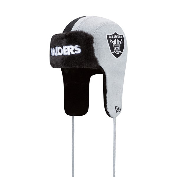 Oakland Raiders New Era NFL Helmet Head Trapper Knit Hat - Black/ Gray