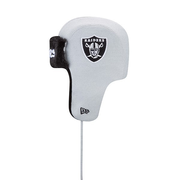 Oakland Raiders New Era NFL Helmet Head Trapper Knit Hat - Black/ Gray