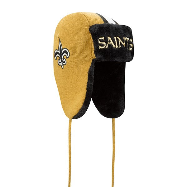 New Orleans Saints New Era NFL Helmet Head Trapper Knit Hat - Black/ Gold