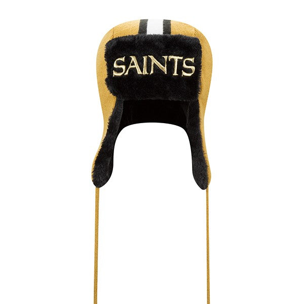 New Orleans Saints New Era NFL Helmet Head Trapper Knit Hat - Black/ Gold