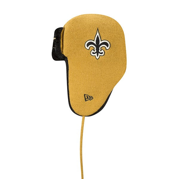 New Orleans Saints New Era NFL Helmet Head Trapper Knit Hat - Black/ Gold