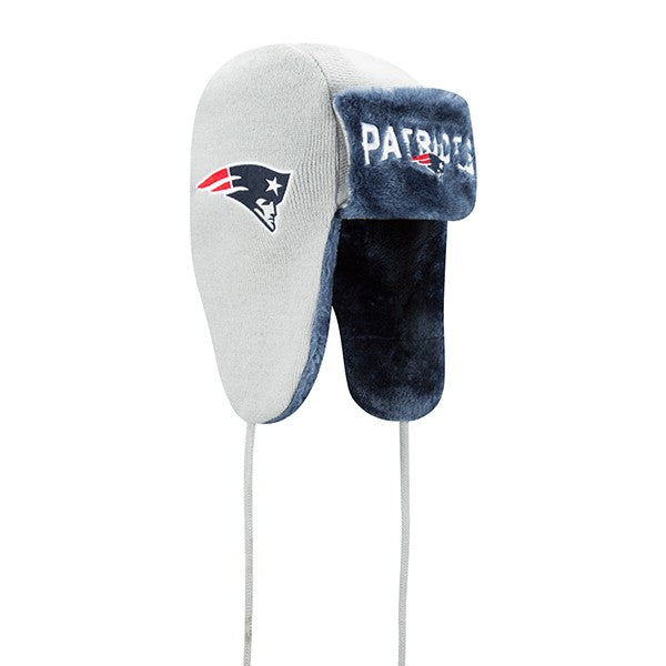 New England Patriots New Era NFL Helmet Head Trapper Knit Hat - Gray/ Navy
