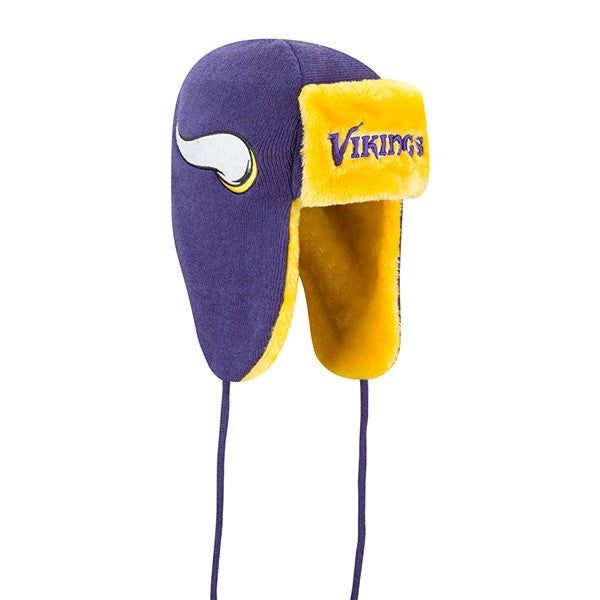 Minnesota Vikings New Era NFL Helmet Head Trapper Knit Hat - Purple/ Yellow
