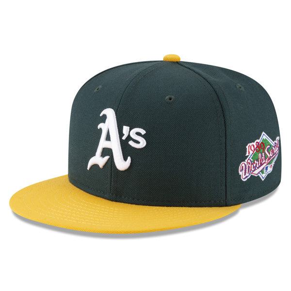 Oakland Athletics 1989 World Series EXCLUSIVE New Era 59FIFTY Fitted MLB Hat – Green/Yellow/Gray Bottom