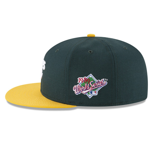 Oakland Athletics 1989 World Series EXCLUSIVE New Era 59FIFTY Fitted MLB Hat – Green/Yellow/Gray Bottom