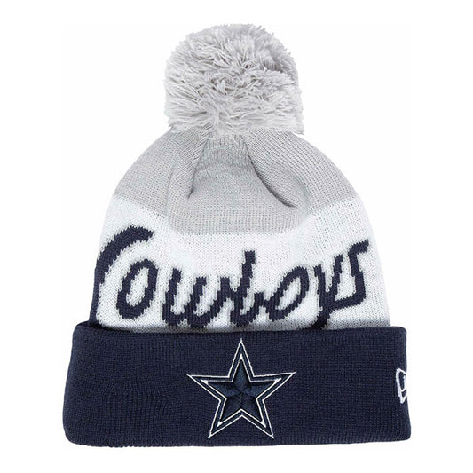 Dallas Cowboys New Era RETRO SCRIT Cuffed Pom Hat - Navy/Gray