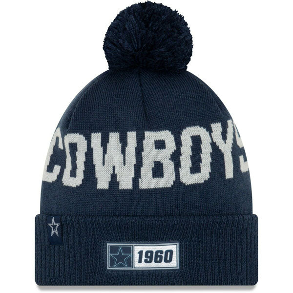 Dallas Cowboys New Era 2019 NFL On-Field Sideline Road SPORT KNIT Cuffed Pom Hat - Navy