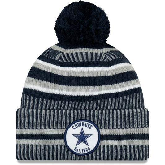 Dallas Cowboys New Era 2019 NFL On-Field Home SPORT KNIT Cuffed Pom Hat - Navy
