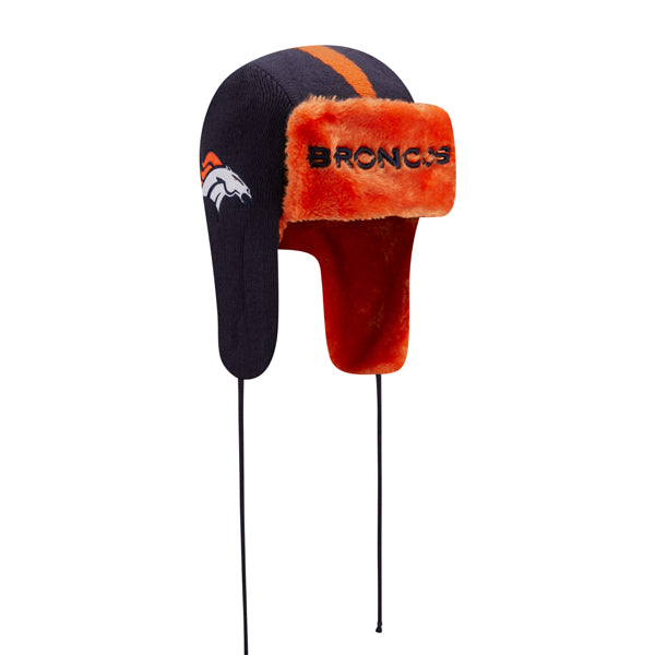 Denver Broncos New Era NFL Helmet Head Trapper Knit Hat - Navy/Orange