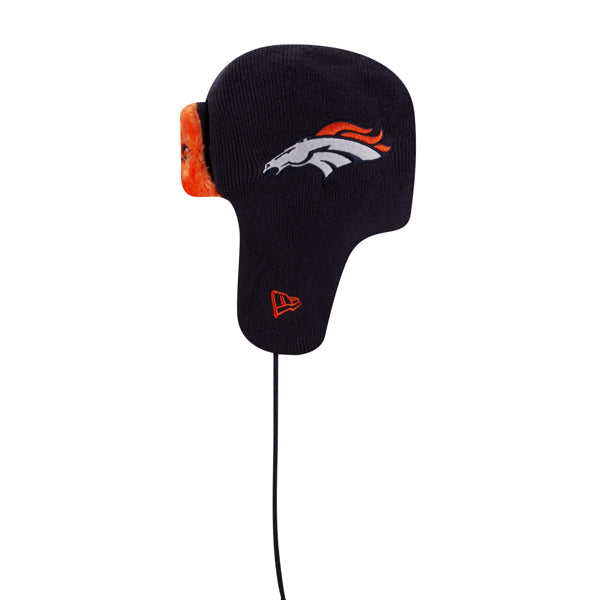 Denver Broncos New Era NFL Helmet Head Trapper Knit Hat - Navy/Orange