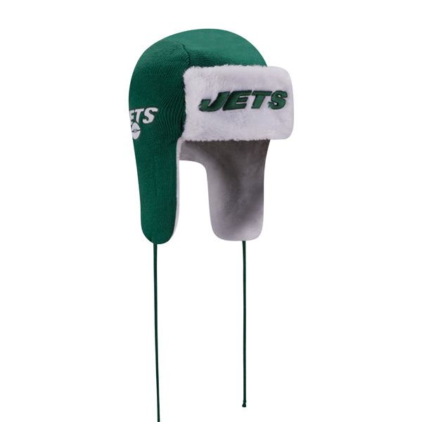 New York Jets New Era NFL Helmet Head Trapper Knit Hat - Green/White