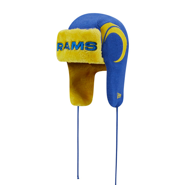 Los Angeles Rams New Era NFL Helmet Head Trapper Knit Hat - Royal/Yellow